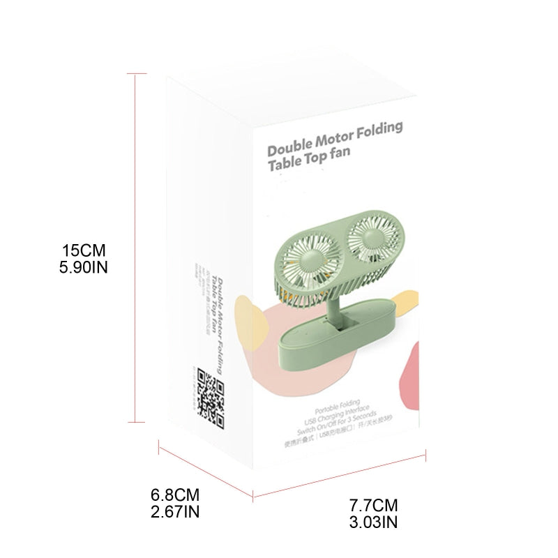 Desktop Small Fans Folding Telescopic 3 File Mini Table Fan Portable Dual Motor USB Rechargeable Cooling Electric Fan