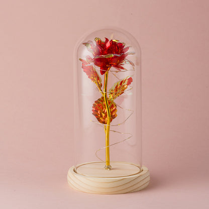 Eternal Gold Rose in Glass Dome ? Luxury Artificial Flower Ornament & Romantic Gift