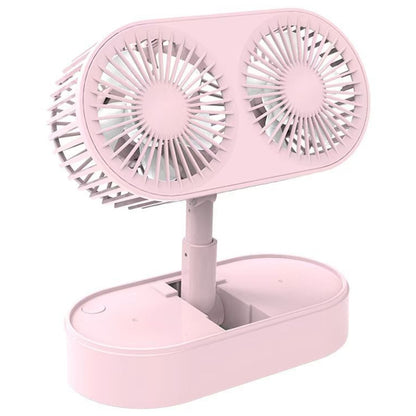 Desktop Small Fans Folding Telescopic 3 File Mini Table Fan Portable Dual Motor USB Rechargeable Cooling Electric Fan