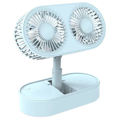Desktop Small Fans Folding Telescopic 3 File Mini Table Fan Portable Dual Motor USB Rechargeable Cooling Electric Fan